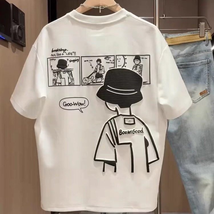Camiseta Masculina Oversized Branca Estampa Quadrinhos Cartoon Lifestyle Bucket Hat Streetwear Unissex