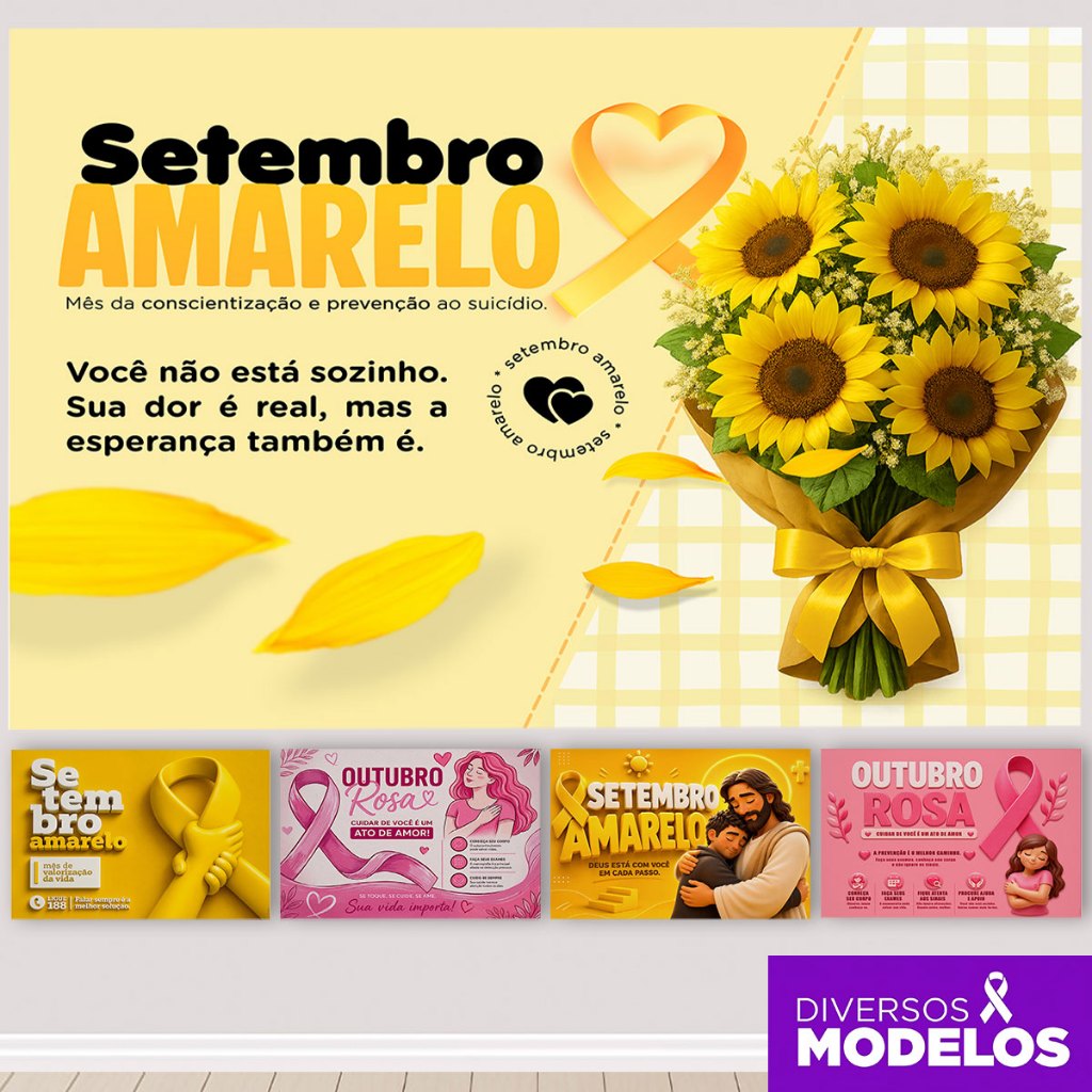 Painel Setembro Amarelo/Outubro Rosa Conscientização Retangular Horizontal Subli