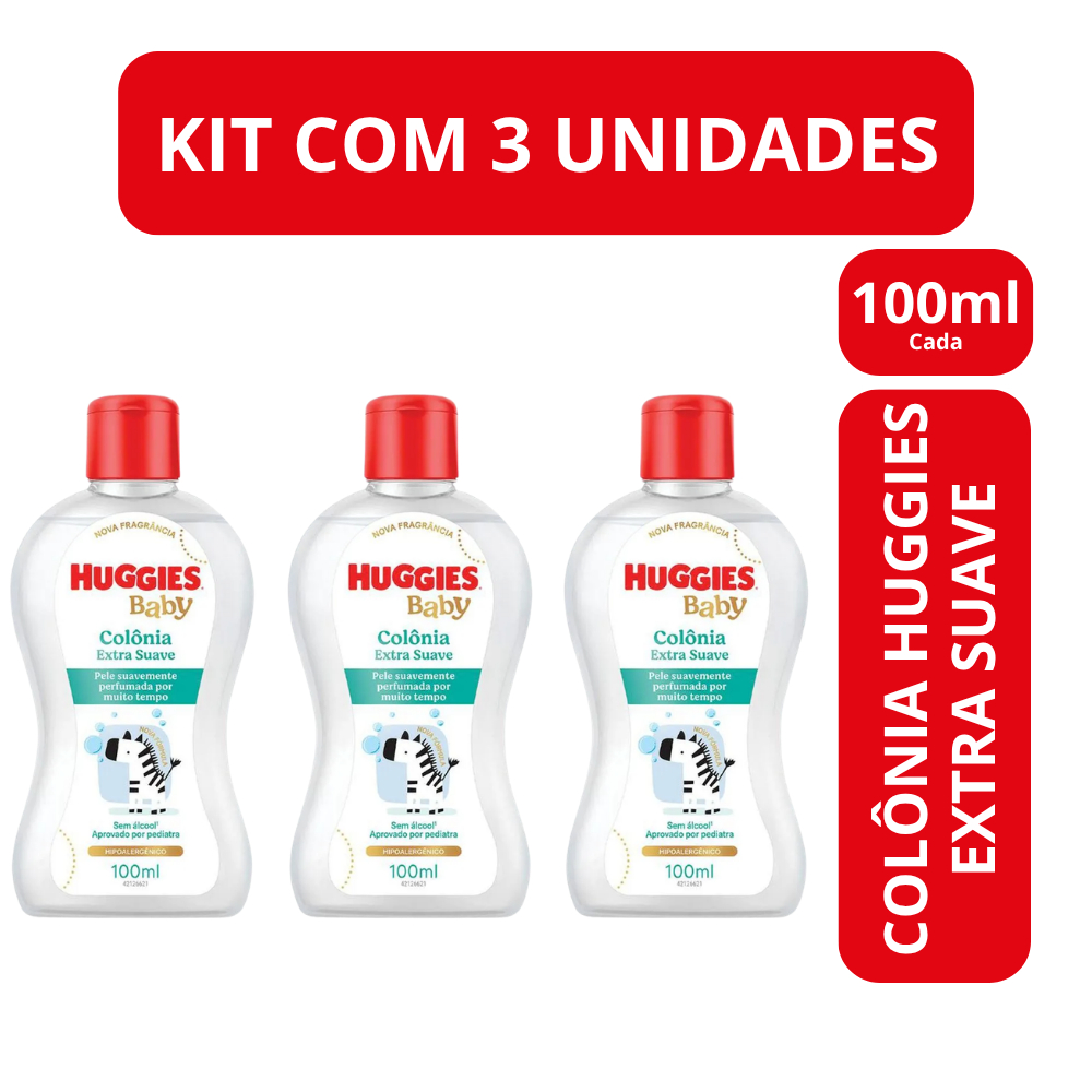 Kit 03 Un - Colônia Perfume De Bebê Infantil Huggies Extra Suave 100ml