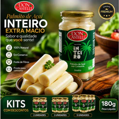 Palmito de Açaí Inteiro em Conserva Pote de Vidro 180g - Don Castelli - fabricação Própria