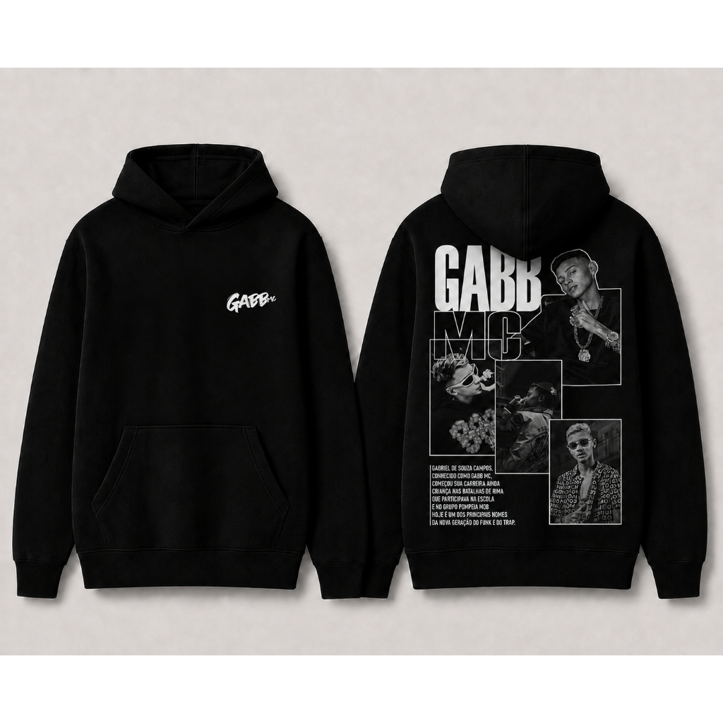 Blusa Moletom Gabb MC Cantor com Capuz Estilo Funk Trap Estampado 423