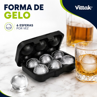 Forma de Gelo Silicone 6 Esferas Grandes Redondas Flexível para Whisky Drinks Negroni Bar