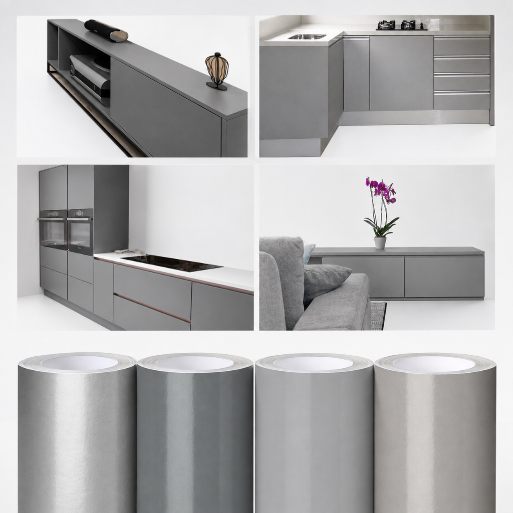 Papel Tipo Contact 1Mx50cm Vinil Adesivo Móveis Cinza Claro
