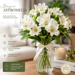 Buquê de Astromélia Branca Artificial – Flores Realistas para Decoração de Casa, Vasos e Eventos Já