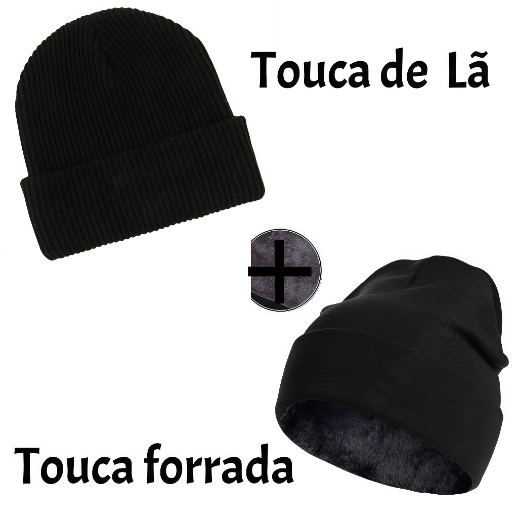 kit 2 Touca Gorro Inverno Feminina Masculina Preto Com ou sem Pelinhos