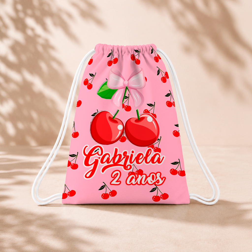 10 Mochila Personalizada Infantil 18x26 Sacolinhas Surpresa Festa Aniversário Lembrancinha Cerejinha