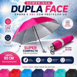 Sombrinha Dupla Face Proteção UV Solar Guarda Chuva Reforçada Compacto Portátil Feminino Sol Impermeável de Bolsa