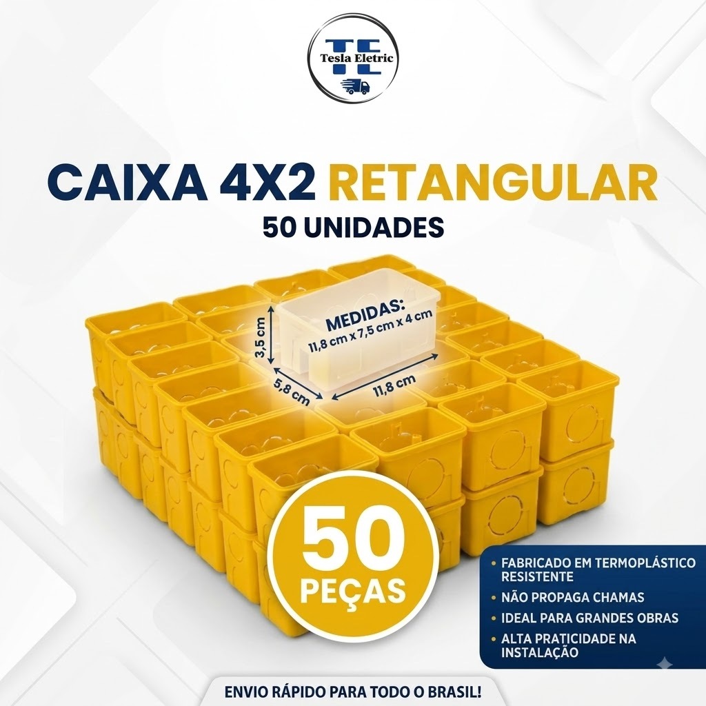 Kit 50 Caixa de luz 4x2 Tramontina Reforçada P/Tomada Amarelo Interruptor Embutir Amarelo