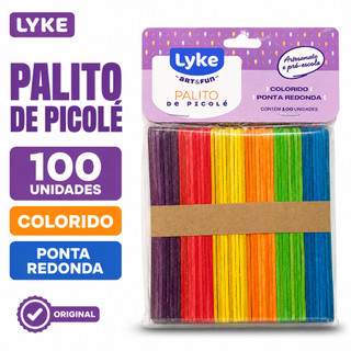 Palito de Picolé Colorido Ponta Redonda 100 Unidades Lyke Artesanato Pré-Escola Escola Todas Cores