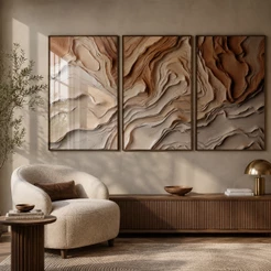 Quadro Decorativo Tríptico Abstrato Geométrico 60x90 Com Moldura Para Sala Quarto Escritório