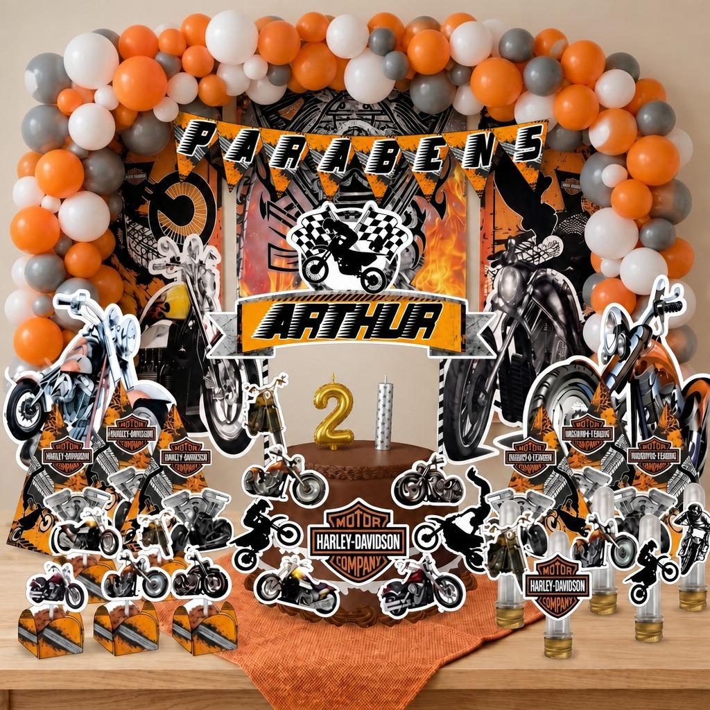 Kit Festa Mesversário Moto Motocross Corrida Personalizado 78 Itens Decoração Completa Menino Bebê Lembrancinhas