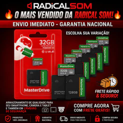 Cartão de Memória 16GB 32GB 64GB MicroSD MasterDrive MicroSDHC 4K Classe 10 UHS-I Câmera Segurança