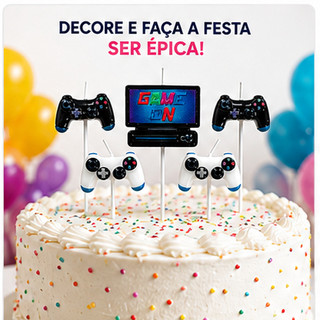 Vela Game para Bolo 5 Peças Controle Vídeo game Decoração Aniversário Festa Gamer
