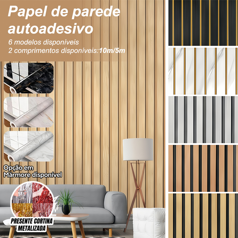 Papel de Parede Madeira Ripado Premium 10m/5m x 60cm Adesivo Autocolante Salas e Quartos