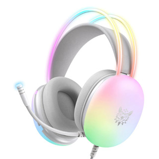 Headset Gamer Branco Rosa RGB 50mm Com Microfone Redução de Ruído PC PS4 Xbox