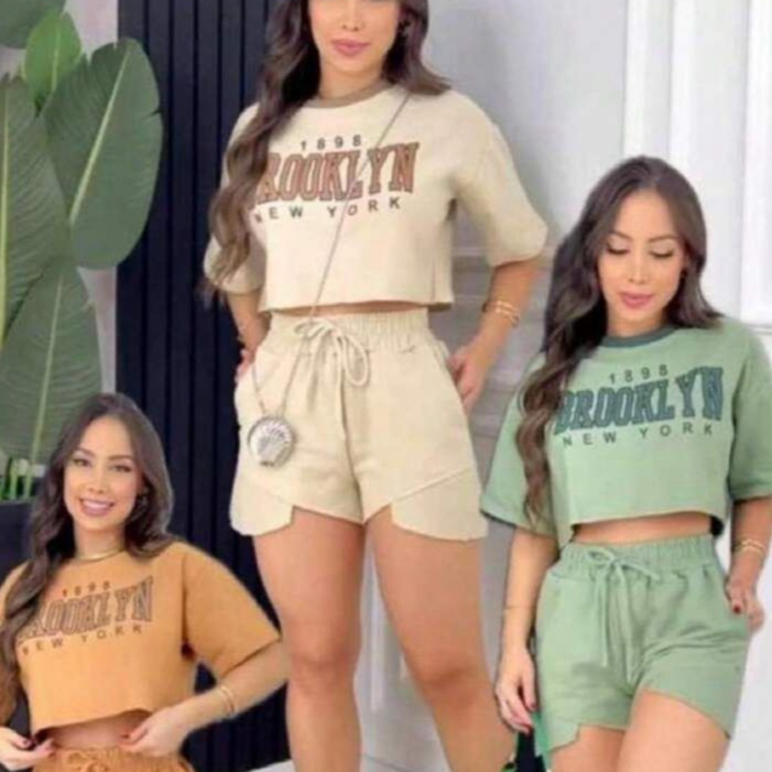 Conjunto Moletom Feminino Brooklyn Blusa Cropped E Curto Cós Alto Top Moletinho 2025