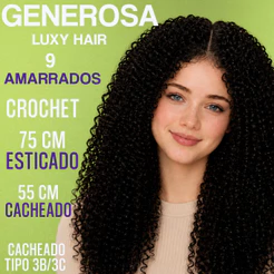 Cabelo Crochê Cacheado 75cm Generosa Luxy Hair Crochet Braids 320g Fibra Queratina 9 Peças