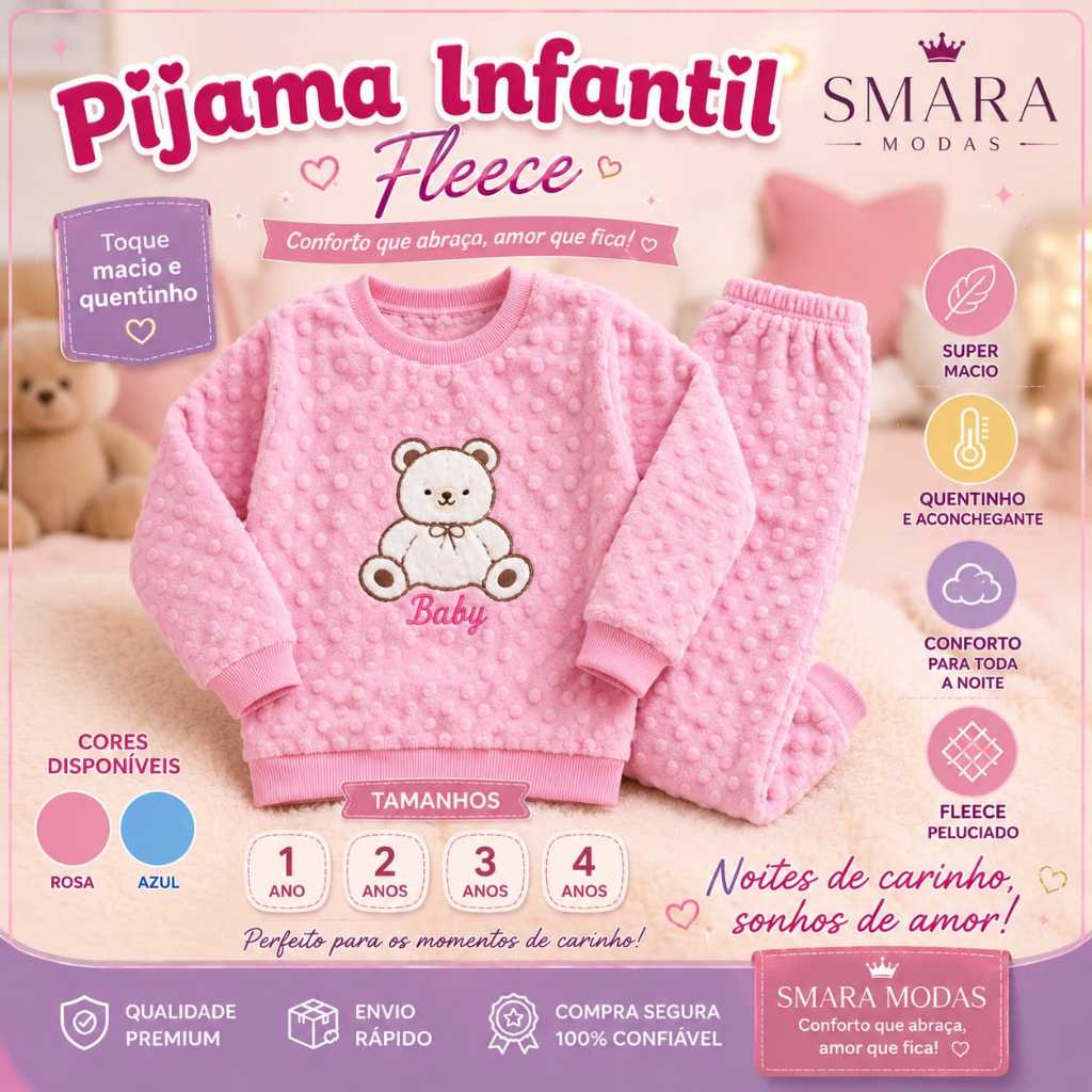 Pijama de Bebê Fleece Quentinho Macio e Confortável
