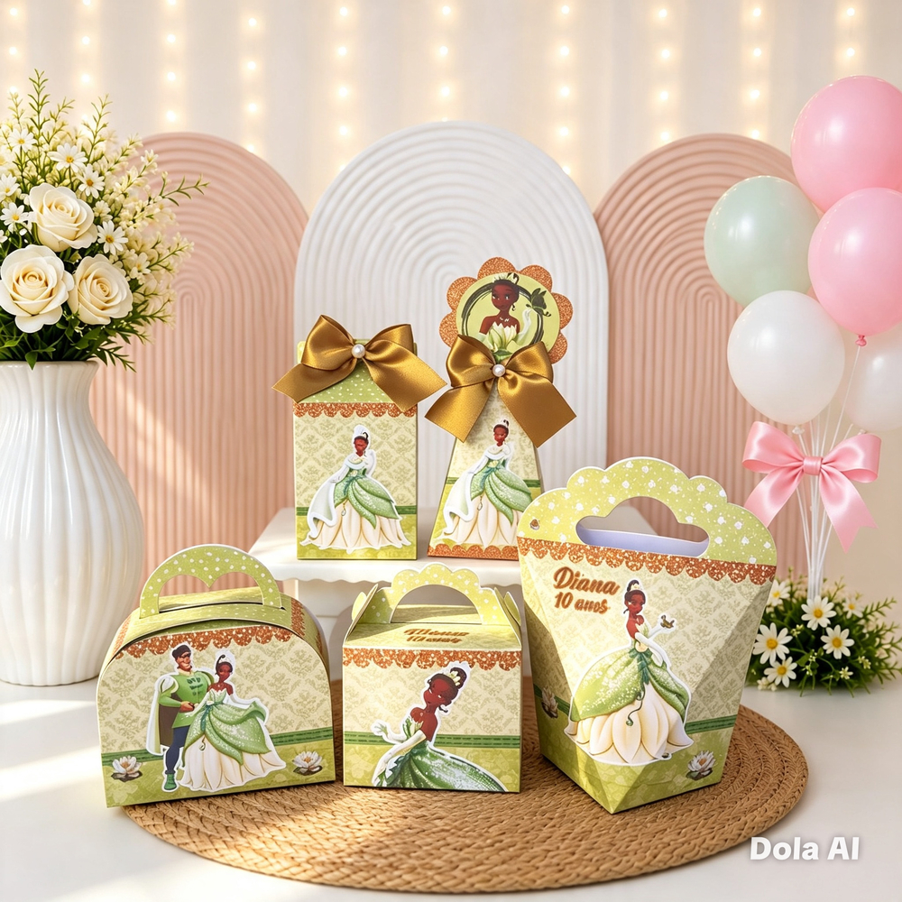 Kit Festa PRINCESA TIANA | Caixinhas Personalizadas | Lembrancinhas Festa Infantil