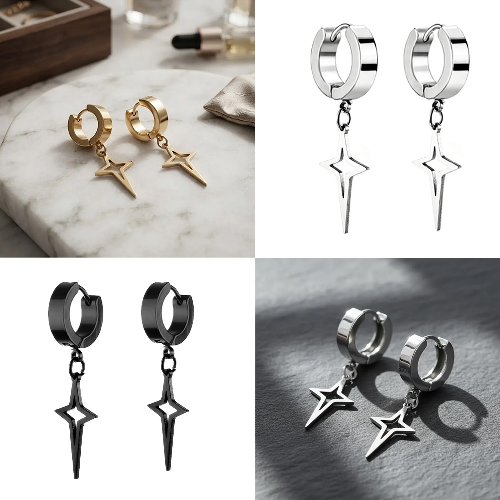 Brinco de pressão argola masculino feminino em aço inox cruz crucifixo prata prateado click Funk