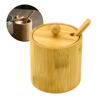 Pote Bambu Porcelana Tampa Colher Açucareiro Saleiro Porta Temperos Especiarias Mesa Posta Luxo