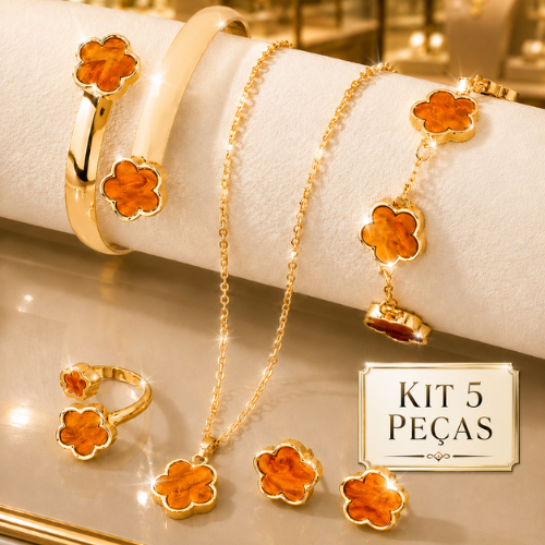 conjunto de joia kit brinco colar anel pulseira bracelete peças elegantes femininas antialérgica inoxidável presente