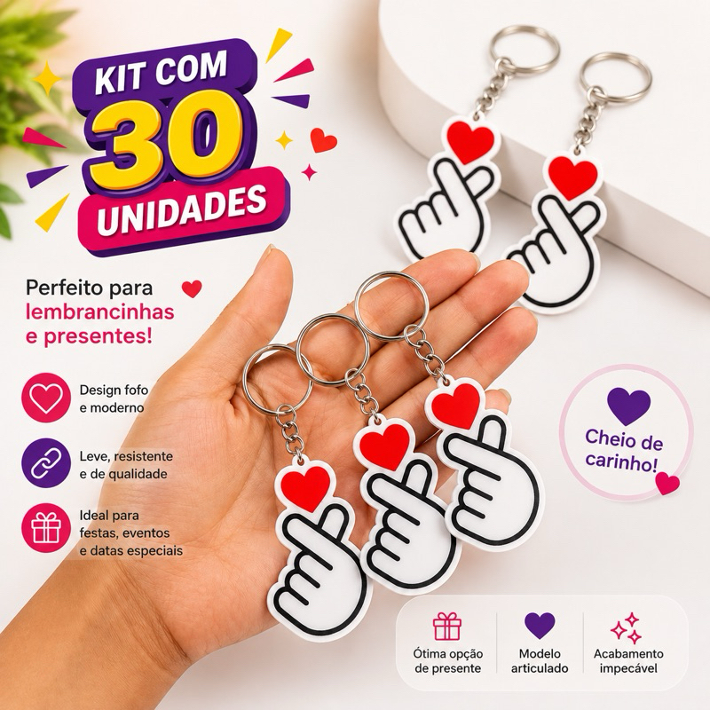 Chaveiro coração de dedos Dorama Coreano - mimos Lembrancinha