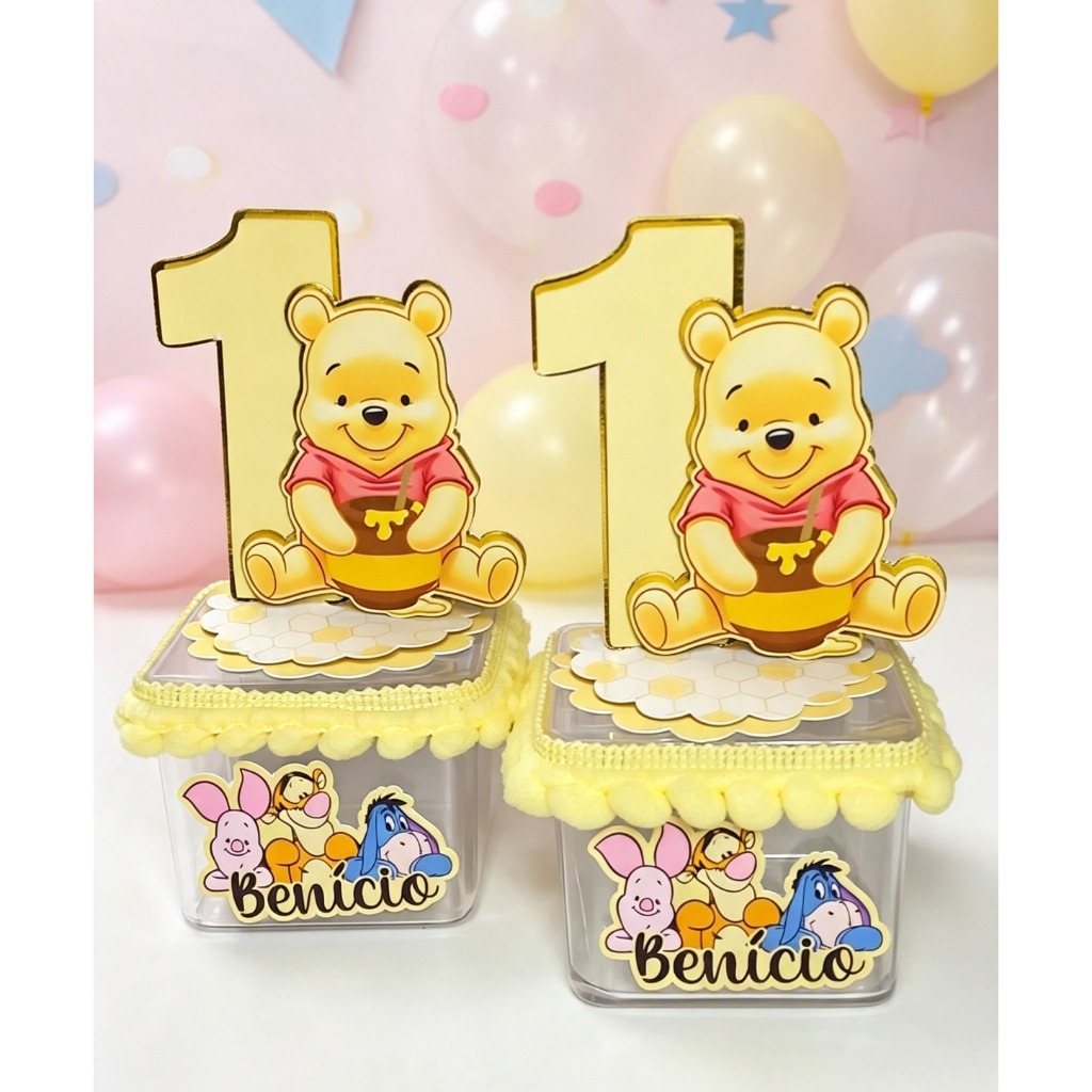 Caixinha Acrílica e Apliques 3d-URSINHO POOH-Personalizado com nome e idade-Festa-Lembrancinhas-Caixa