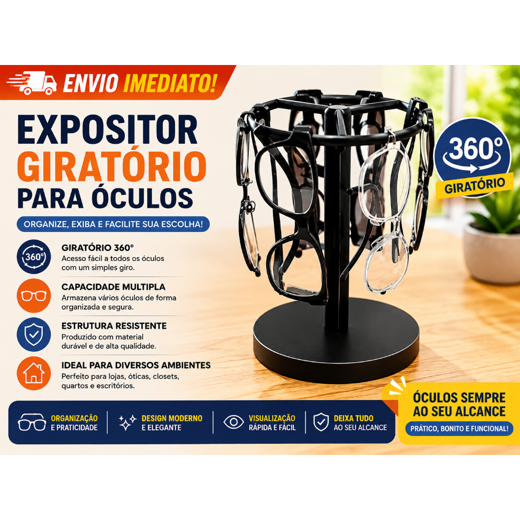 Expositor Giratório para Óculos | Porta Óculos Organizador de Mesa | Suporte Display Stand