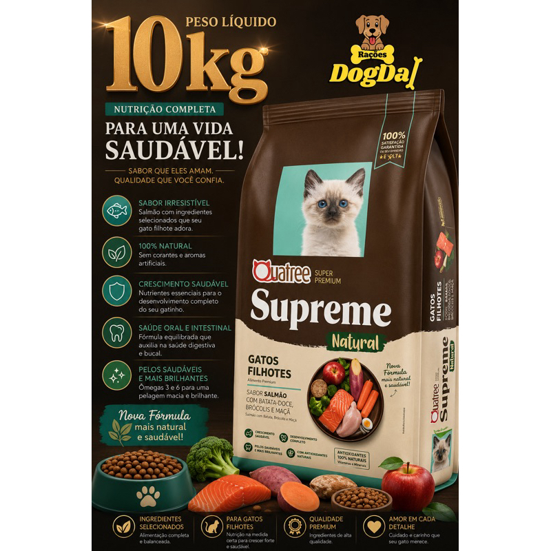 Ração Quatree Supreme Natural Gatos Filhotes 10kg Salmão Super Premium