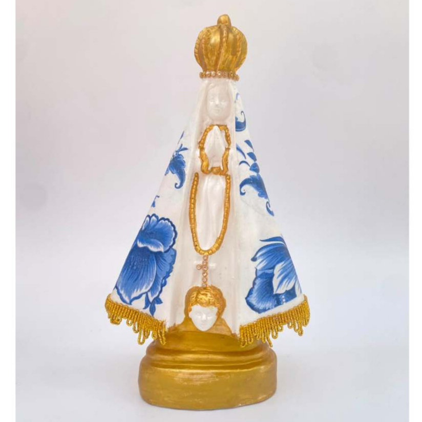Imagem Nossa Senhora Aparecida 23cm em Gesso | Decoupage Floral Artesanal | Católica