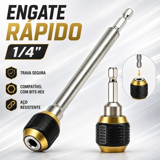 Adaptador Mandril Engate Rápido 1/4" 6,35mm 60mm/150mm para Furadeira Parafusadeira Bits …