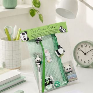 Kit Escolar Panda Fofy - 8 Itens Papelaria Fofa - Escolar Escritório Presente - Para quem Ama Itens Exclusivos Criativos