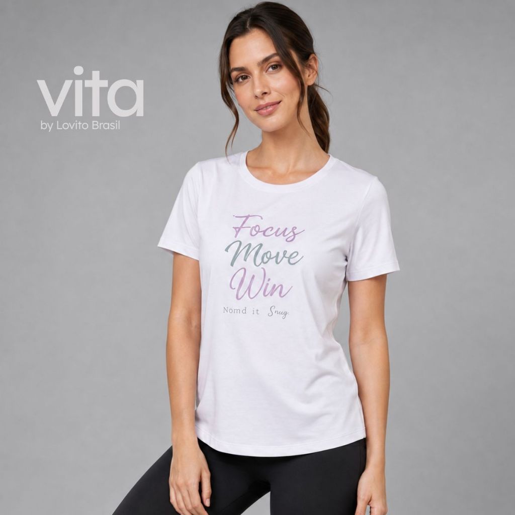 Lovito Camiseta Esportiva Feminina Dry Fit Estampa Focus Move Win PKB18761906