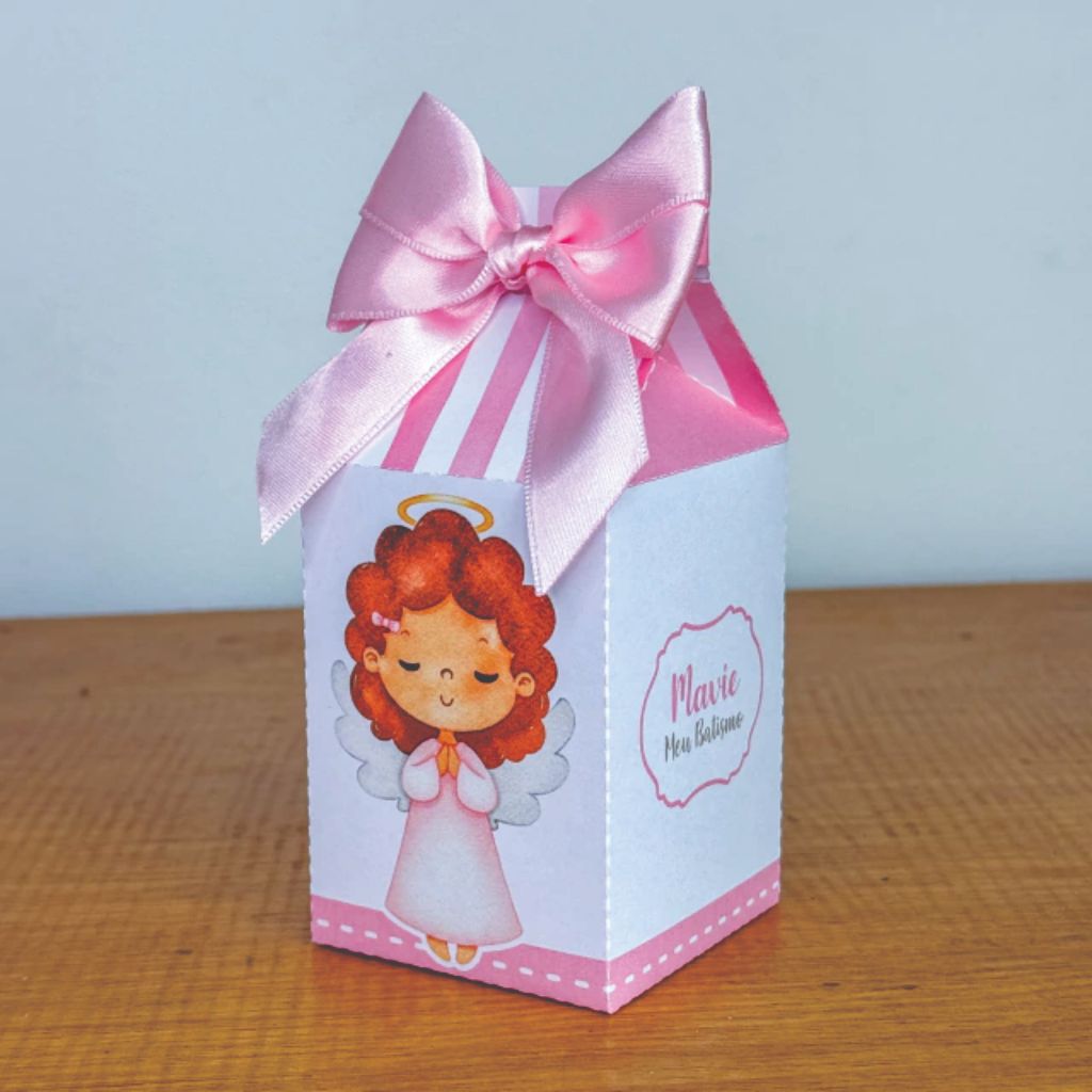 Caixinha Milk BATIZADO ROSA personalizada  - lembrancinha de festa 10/20/30/40 unidades