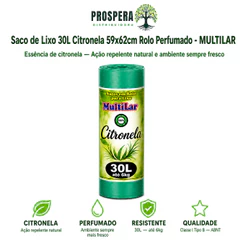 Sacos De Lixo 30Litros Citronela 59x62cm Rolo perfumado - MULTILAR - Kit com 30, 90, 150 sacos
