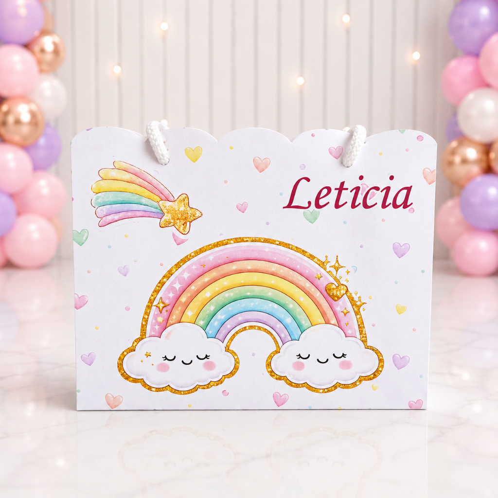 Sacolinha Personalizada Chuva de Amor Arco-Íris/Lembrancinha Festa Infantil Menina/sacolinha surpresa/aniversario