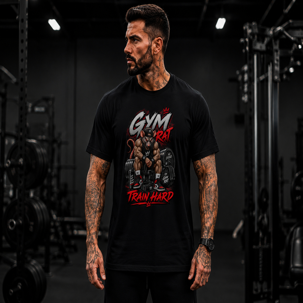 Camiseta Gym Rat Hard Masculina Academia Fitness Musculação Malha 30.1 Algodão Cardado Confortável e Resistente