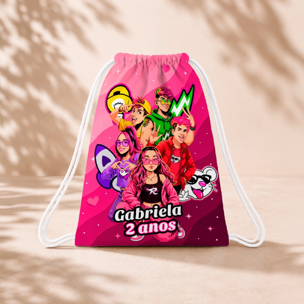 10 Mochila Personalizada Infantil 18x26 Sacolinhas Surpresa Festa Aniversário Lembrancinha Emilly Vick Grupo dos Rosas