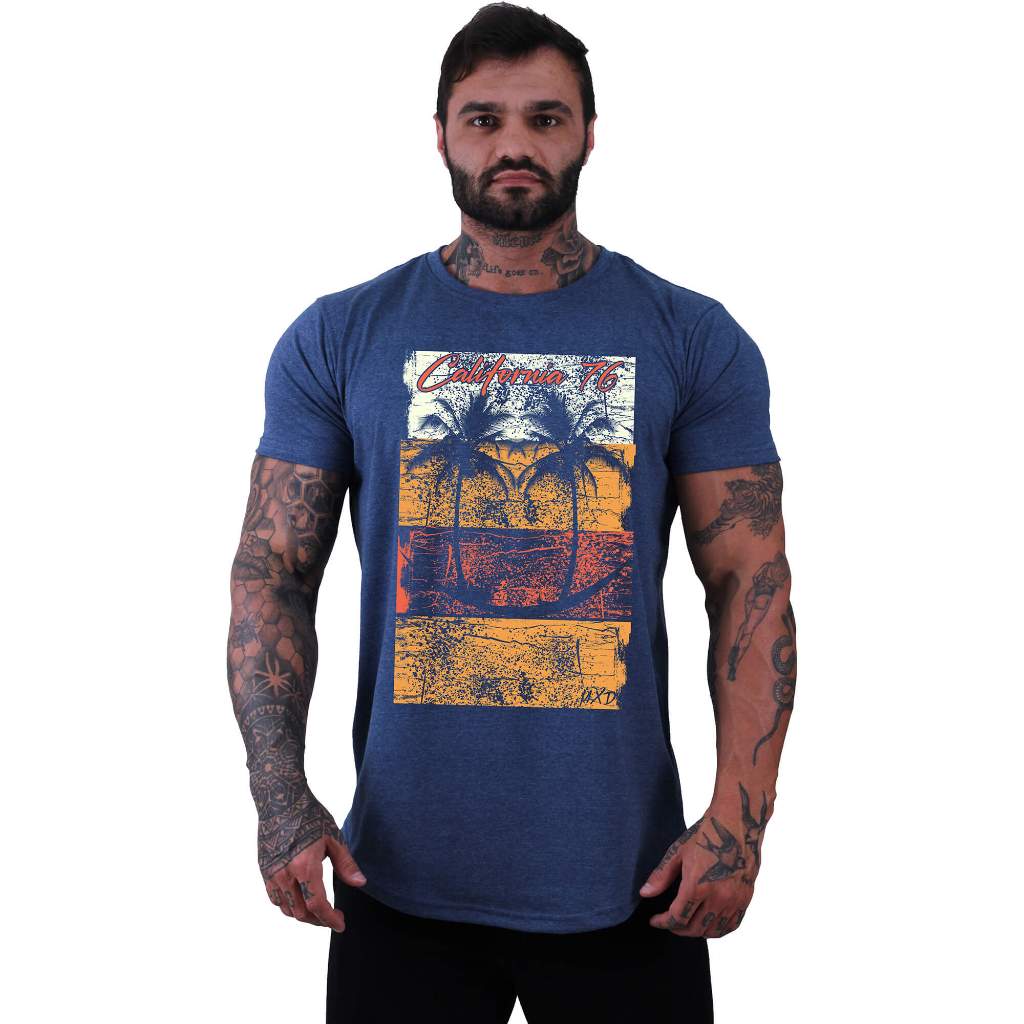 Camiseta Longline Slim Masculina MXD Conceito Academia Treino Lazer Caveira Indígena Estampas
