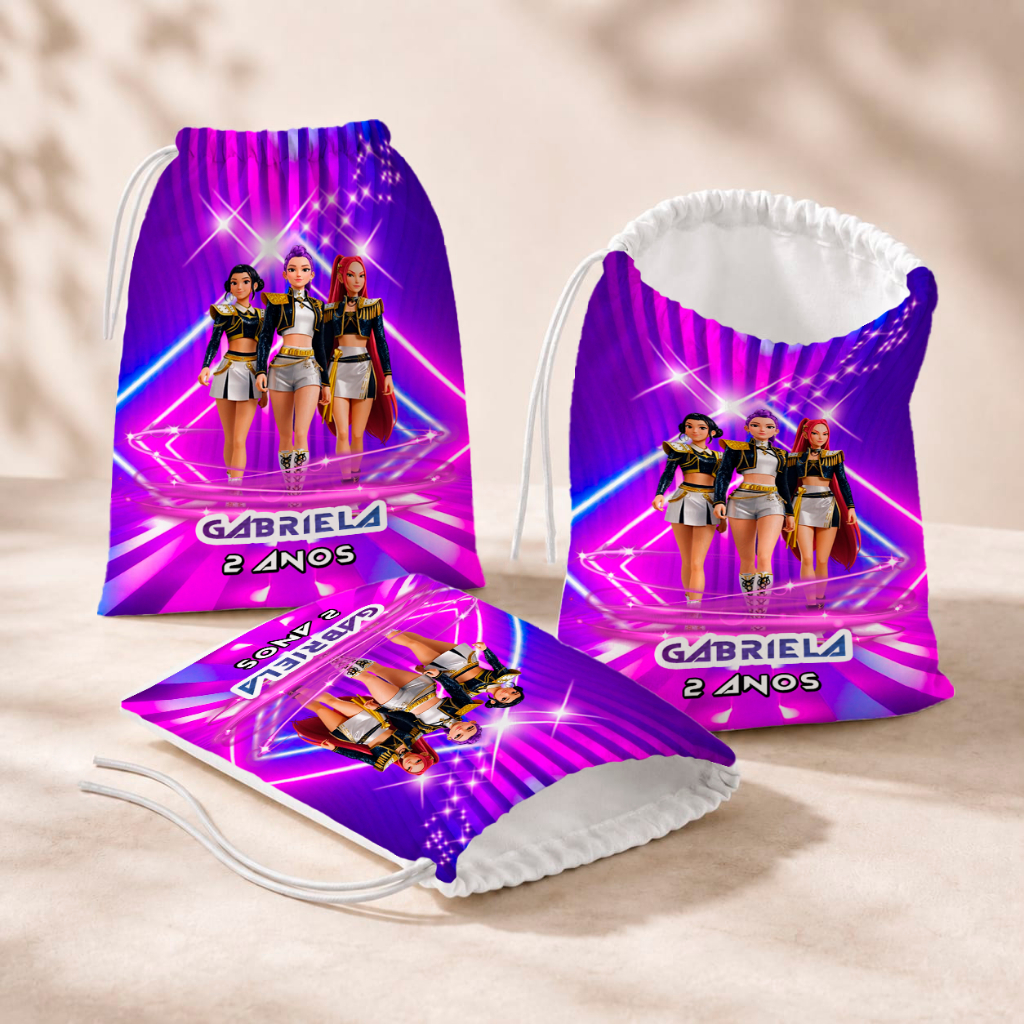 20 Sacolinhas Personalizada Festa Infantil 18x26 Aniversário Lembrancinha Guerreiras do K Pop M2