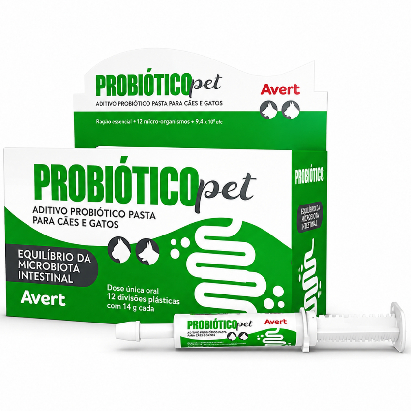 Kit 12 Avert Probiótico Pet Para Cães e Gatos Suplemento Alimentar Saúde Intestinal - 14g