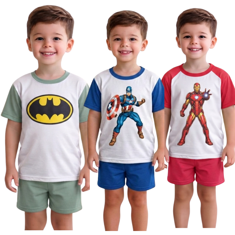 Pijama Menino Infantil Meia Manga Fresco Verão Personagens
