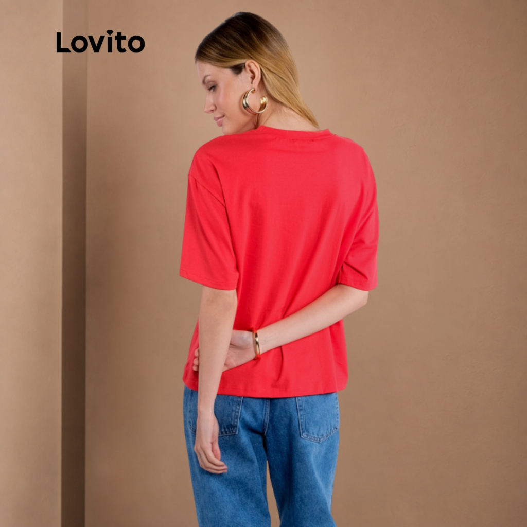 Lovito Camiseta Casual Feminina Estampa Blessed TSB16381668 — imagem 2 de 2