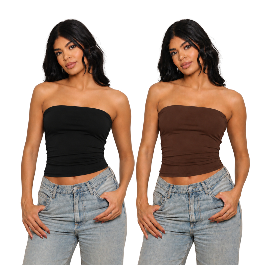 KIT 2 - Blusa Feminina Tube Top Forrada - Tomara que Caia Sem Alça - Basica