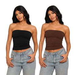KIT 2 - Blusa Feminina Tube Top Forrada - Tomara que Caia Sem Alça - Basica