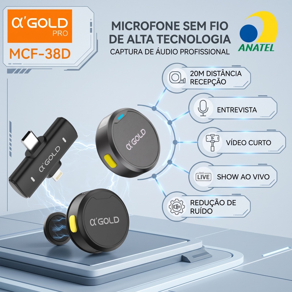 Microfone De Lapela Sem Fio Magnético Duplo USB-C Lightning Para Celular iPhone Android Vídeo Live Podcast