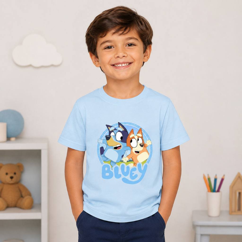 Camiseta Blusa infantil estampa personagens cachorro blue desenho animado para crianças 100% algodão confortável