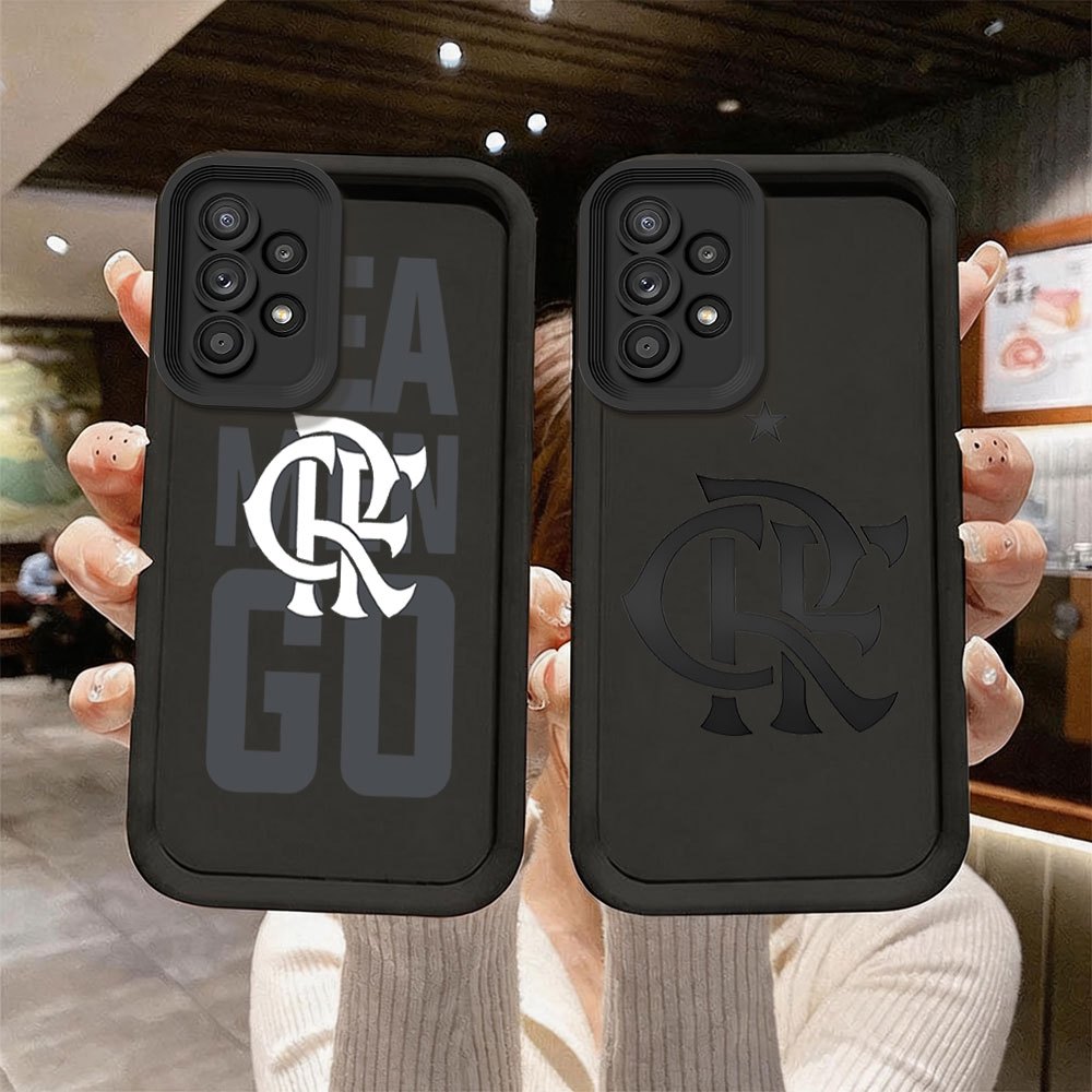 Capinha capa de silicone macia preta anti‑queda estampa Flamengo para Samsung A52 DB082