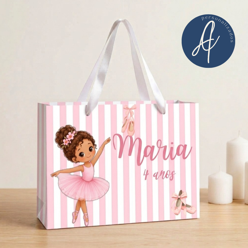 JÁ MONTADA - Kit de sacola personalizada tema Bailarina para lembrancinha de aniversário Infantil | Festa